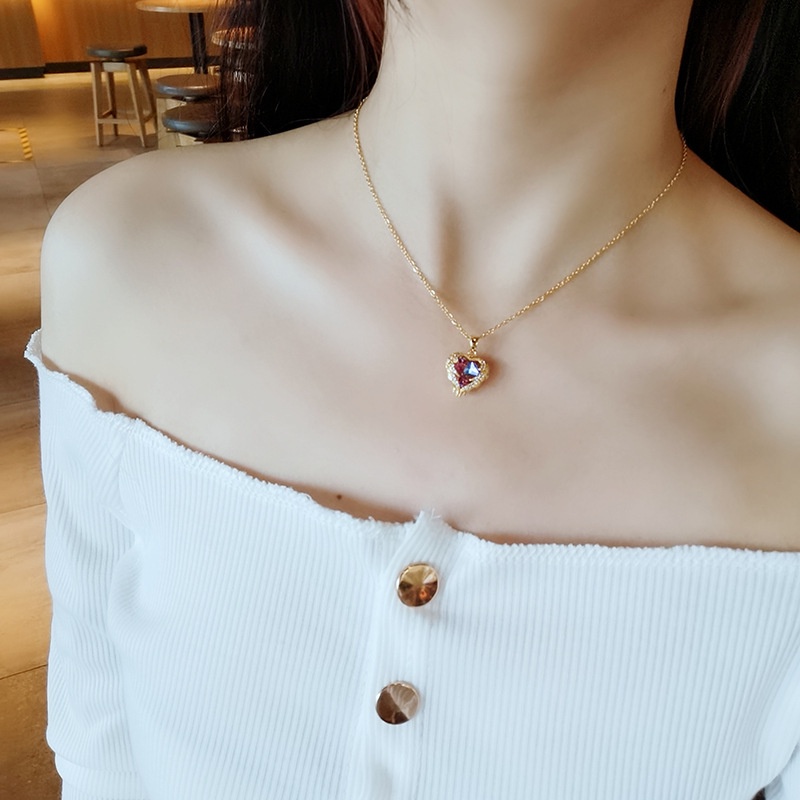 Vòng cổ Thép Titan Mặt Hình Trái Tim Ngôi Sao Đại Dương Đính Kim Cương Giả Thời Trang Phong Cách Hàn Quốc Dành Cho Nữ