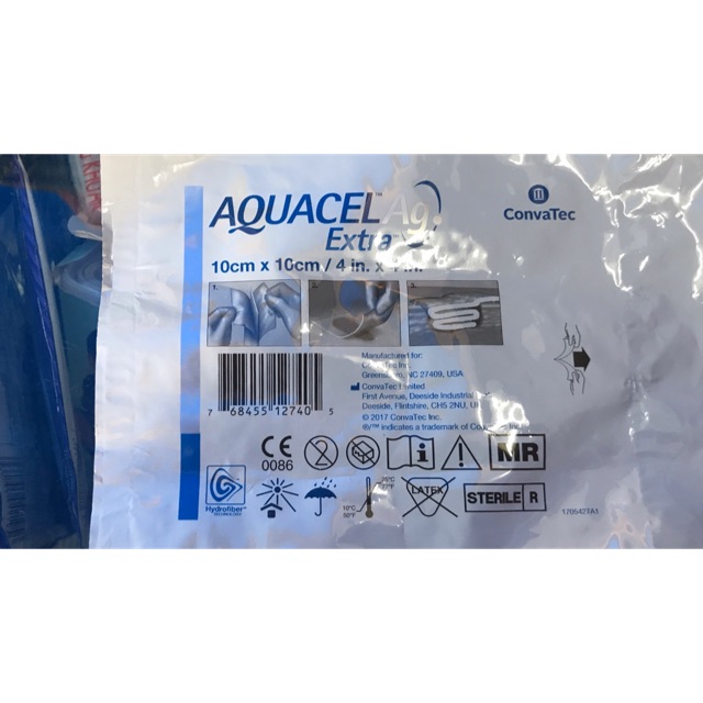 [Mã 159FMCGSALE giảm 8% đơn 500K] Gạc vết thương Aquacel Ag Extra ConvaTec USA ( Hộp 10 miếng )