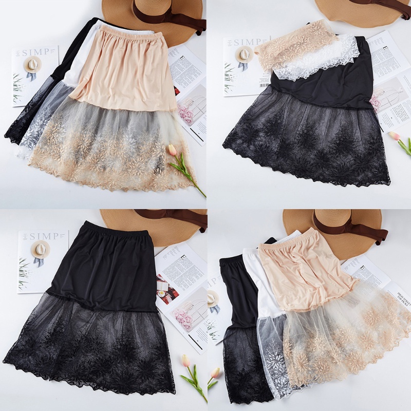 Xiangbao Chân Váy Chữ A Mini Dài Nửa Chân Phối Ren Mỏng Lưng Thun Màu Trơn Thời Trang Cho Nữ