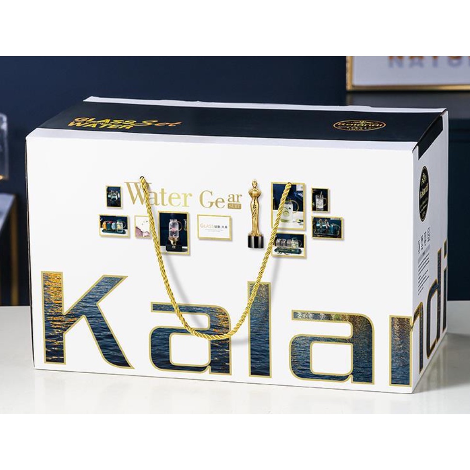 Bộ Cốc Thủy Tinh Cao Cấp. Cốc thủy tinh viền vàng vân họa tiết mặt trời.