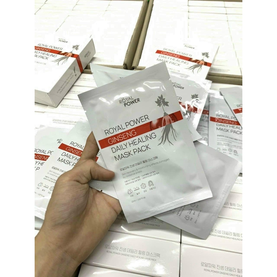 Mặt Nạ Tinh Chất Hồng Sâm Ngừa Lão Hóa Hàn Quốc Royal Power Ginseng Daily Healing Mask Pack 20ml - Hộp 10 Miếng