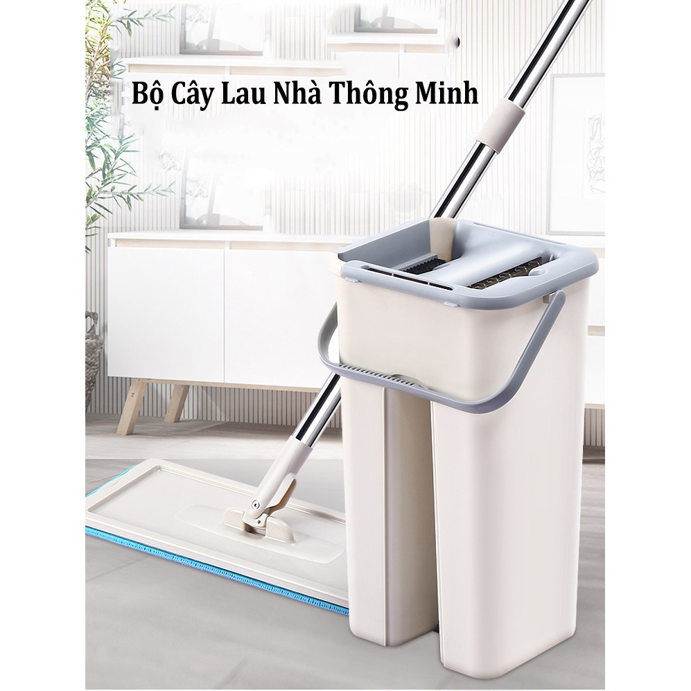 [CHÍNH HÃNG] Bộ cây lau nhà ,chổi lau nhà thông minh 360 tự vắt TẶNG  Kèm 2 miếng lau siêu sạch ( kèm thùng)