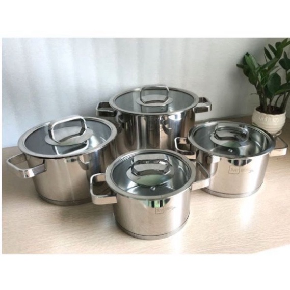 Bộ nồi chảo chống dính vân đá inox 304 Fivestar Plus 5 món nắp kính ,  ( 4 nồi &amp; 1 chảo chiên 24cm )