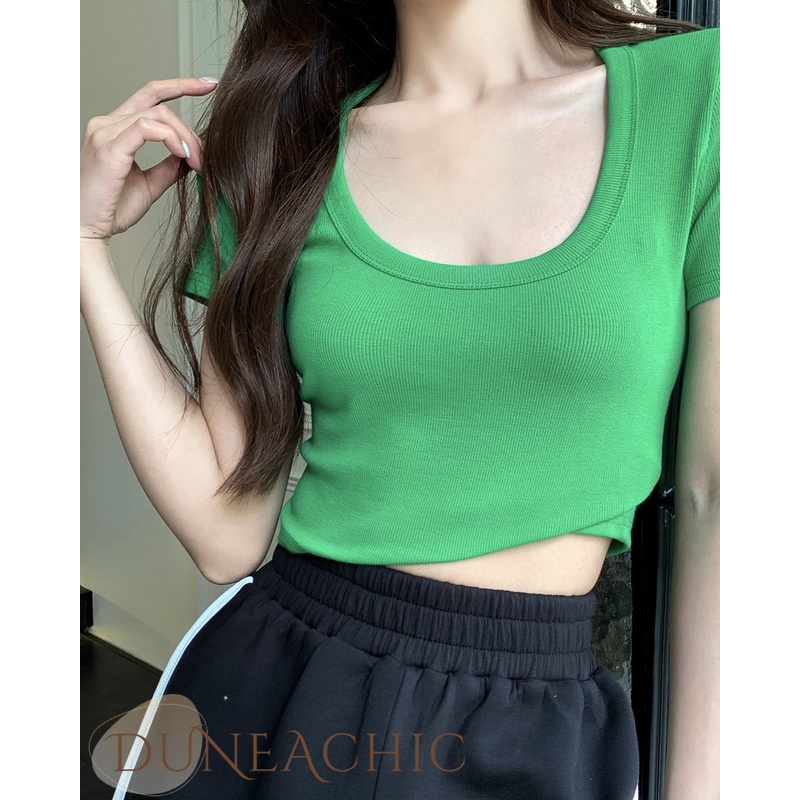 DUNEA Áo Thun Ngắn Tay Cổ Chữ U Thiết Kế Đơn Giản Quyến Rũ Cho Nữ