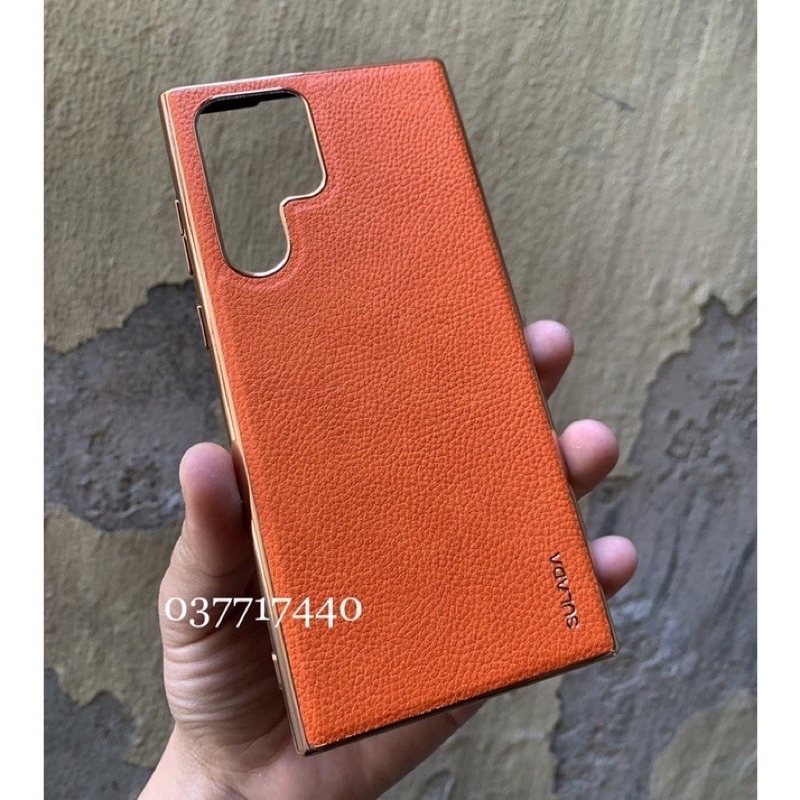 Ốp lưng Sulada vân da viền vàng cho Samsung S22, S22 Plus, S22 Ultra cực kỳ đẹp sang trọng