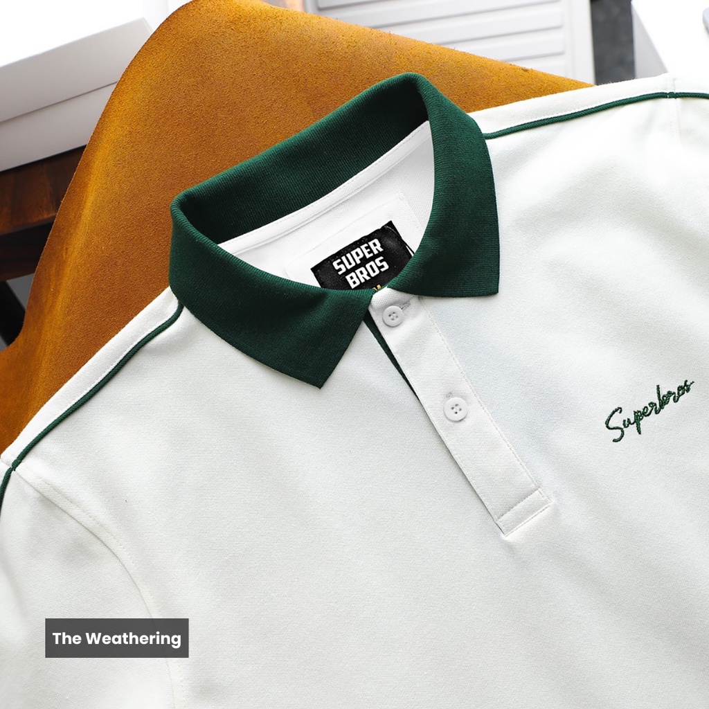 Áo Polo Super Bros trắng | áo thun nam vải cá sấu không xù lông, không nhăn | chất liệu cotton 4c