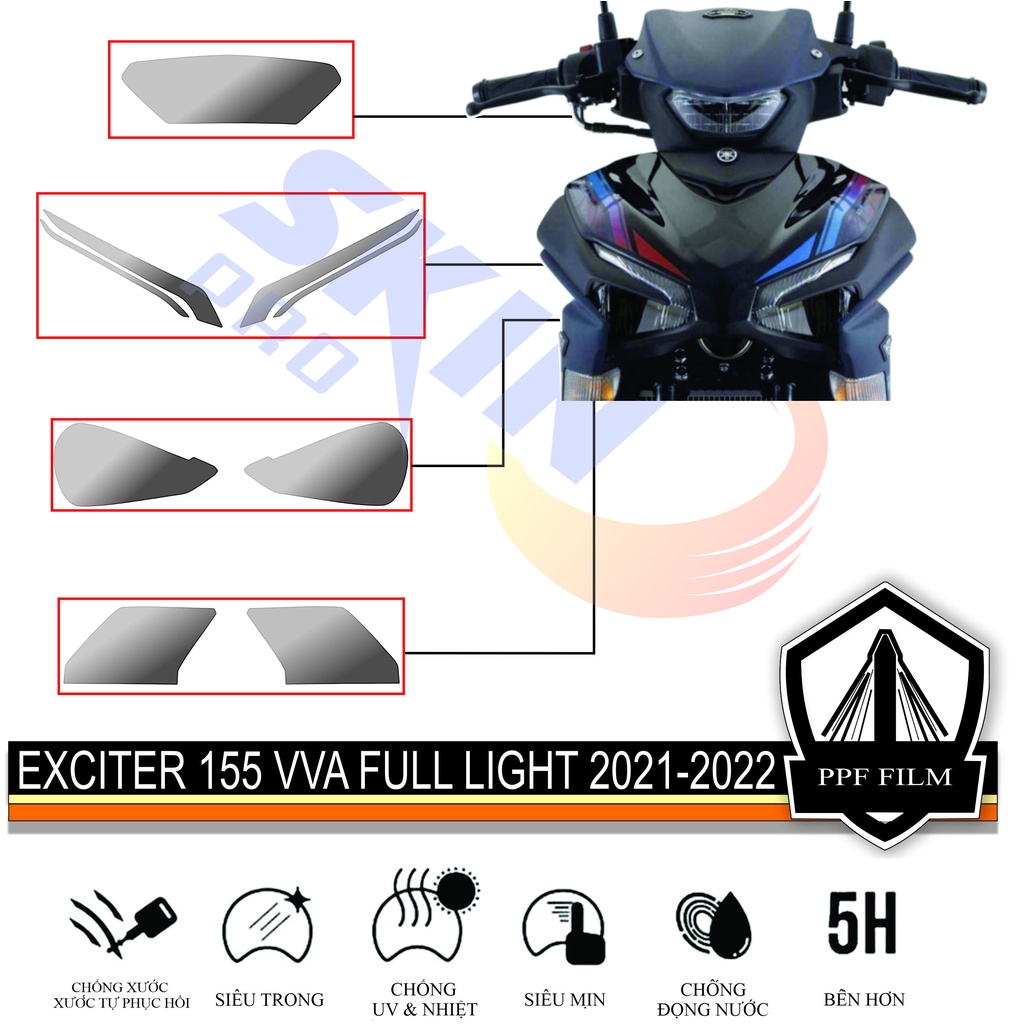 Miếng dán PPF bảo vệ DEMI XI NHAN ĐÈN PHA xe EXCITER 155 VVA Y16ZR 2021 2022 - PPF CAO CẤP - PHỤC HỒI XƯỚC