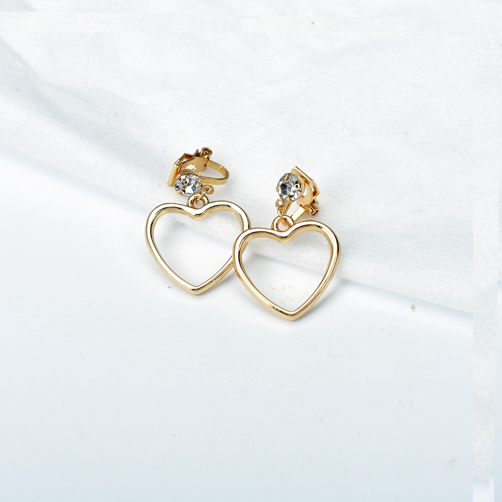 Khuyên kẹp vành tai hình trái tim màu vàng/bạc thời trang cho nữ