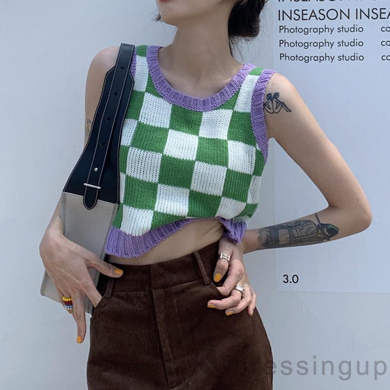 Áo Len Không Tay Họa Tiết Sọc Caro Màu Sắc Thời Trang Mùa Thu