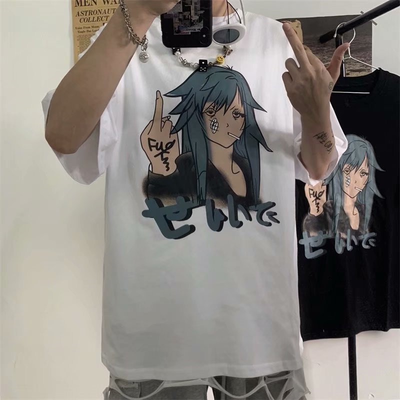 Áo Thun Tay lỡ Có In Hình Anime FVCK Thời Trang Phong Cách ulzzang Cho Nam / Nữ full size 40-80kg