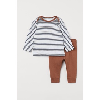 Set quần áo kẻ nâu hm h&m size 3-4y_hàng chính hãng mỹ