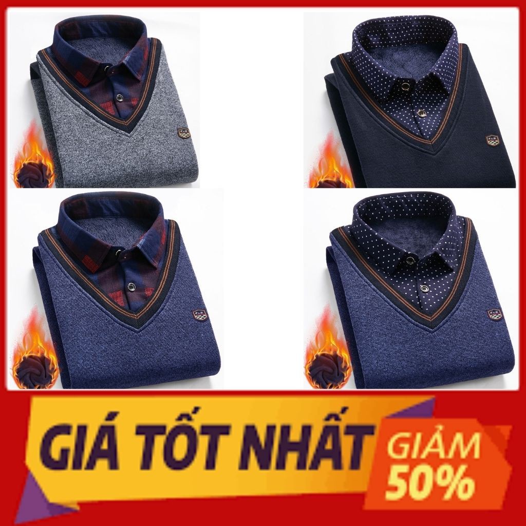 [Mã SKAMLTSW9 giảm 10% đơn 99K] Áo len lót lông cổ sơ mi Nam hàng QCCC