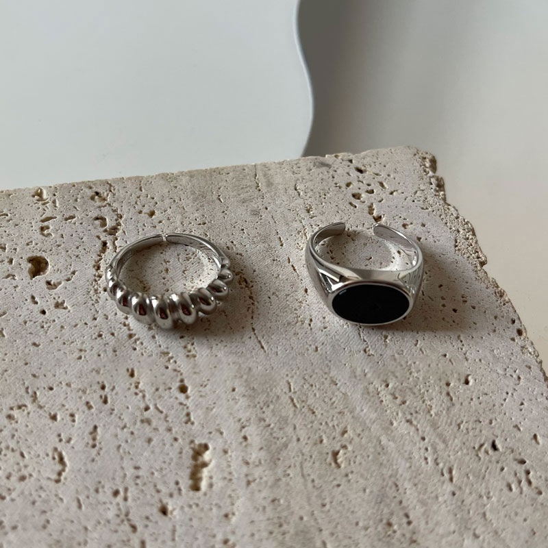 Nhẫn Hở Đính Đá Đen / Bạc Hình Oval Điều Chỉnh Được Phong Cách Hip Hop Cổ Điển Thời Trang Cho Nữ