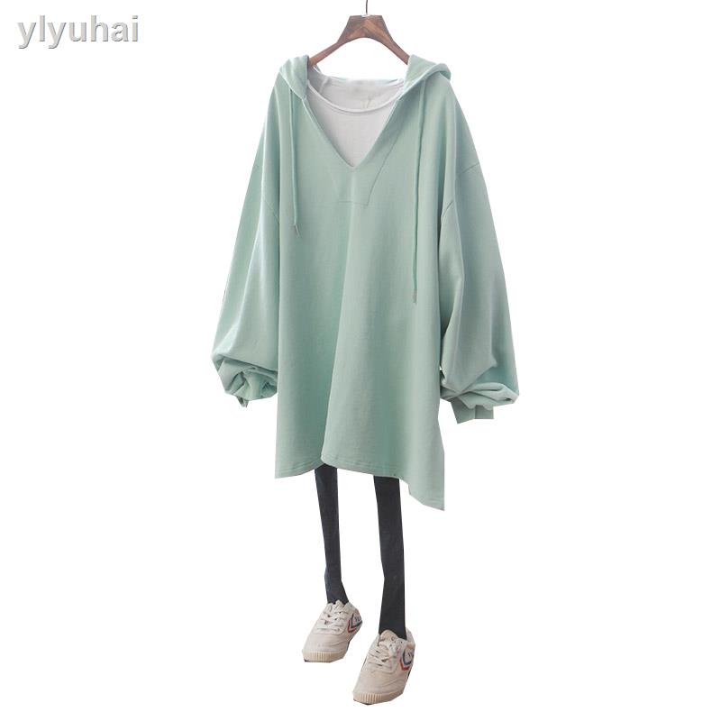 Áo hoodie dài tay cổ chữ V form rộng thời trang mùa thu cho nữ