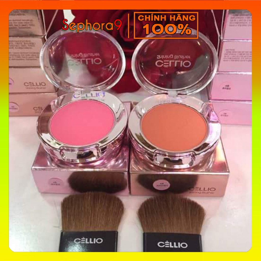 Phấn má Hàn Quốc Cellio Shining Blusher kèm chổi má siêu đẹp