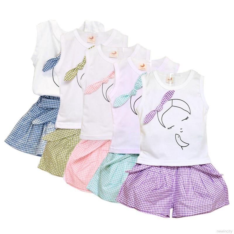 Set áo thun tay ngắn &amp; váy in hoa thời trang cho bé gái