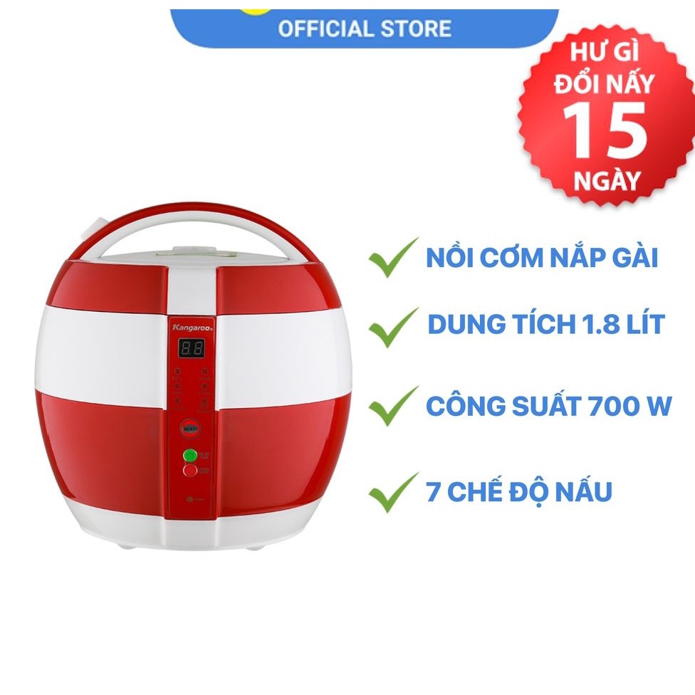 Nồi cơm điện nắp gài Kangaroo 1.8 lít KG835-Chính Hãng trưng bày 99% Lòng nồi cơm 2 lớp,dày 2 mm,tráng men chống dính