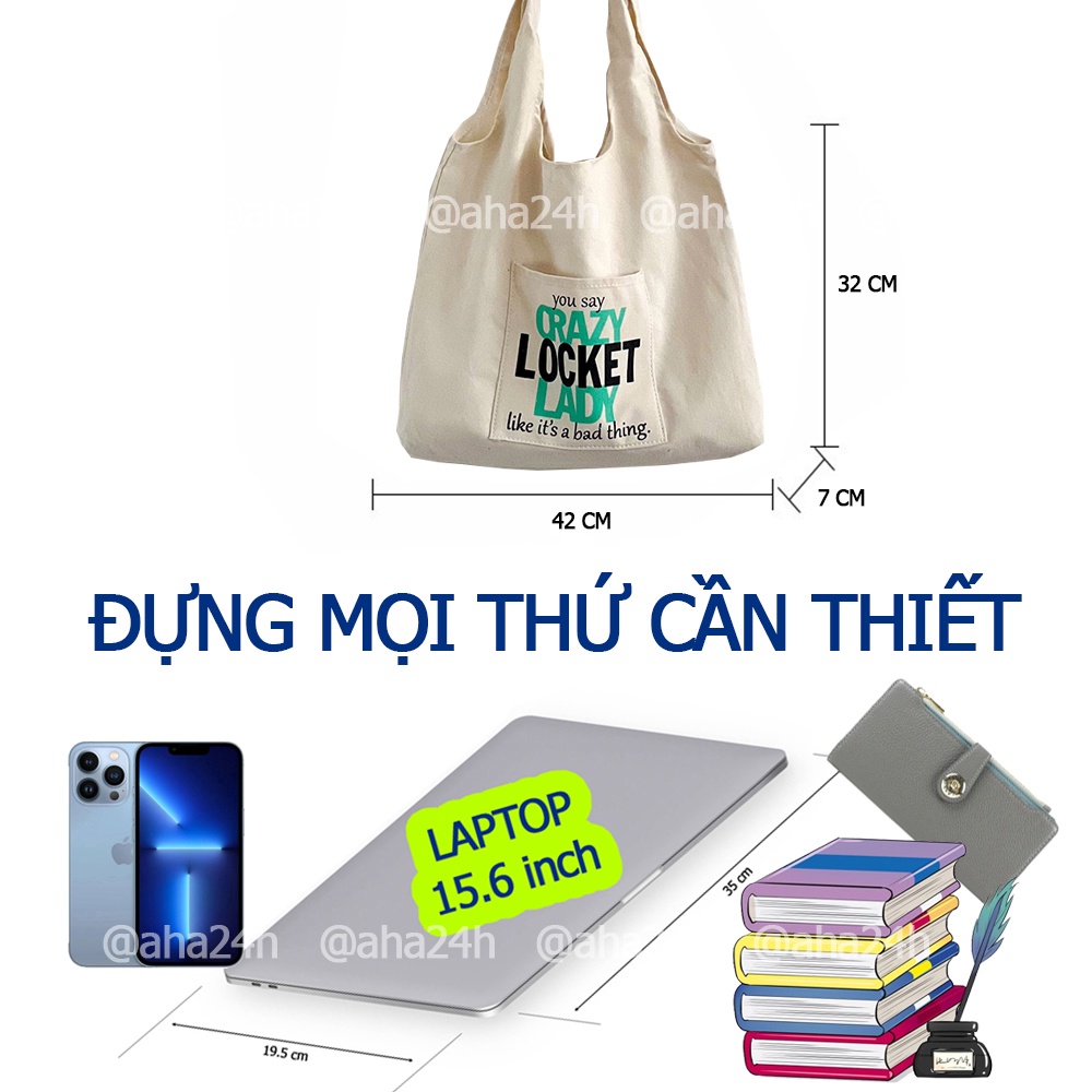 Túi tote đi chơi vải canvas đeo vai giá rẻ có túi nhỏ in hình đẹp