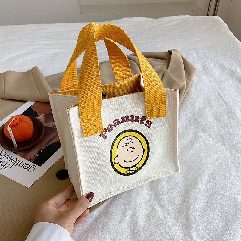 Túi Đựng Cơm Trưa Mini Bằng Vải Bạt In Hình Snoopy Sức Chứa Lớn Đa Năng Thời Trang Cho Nữ