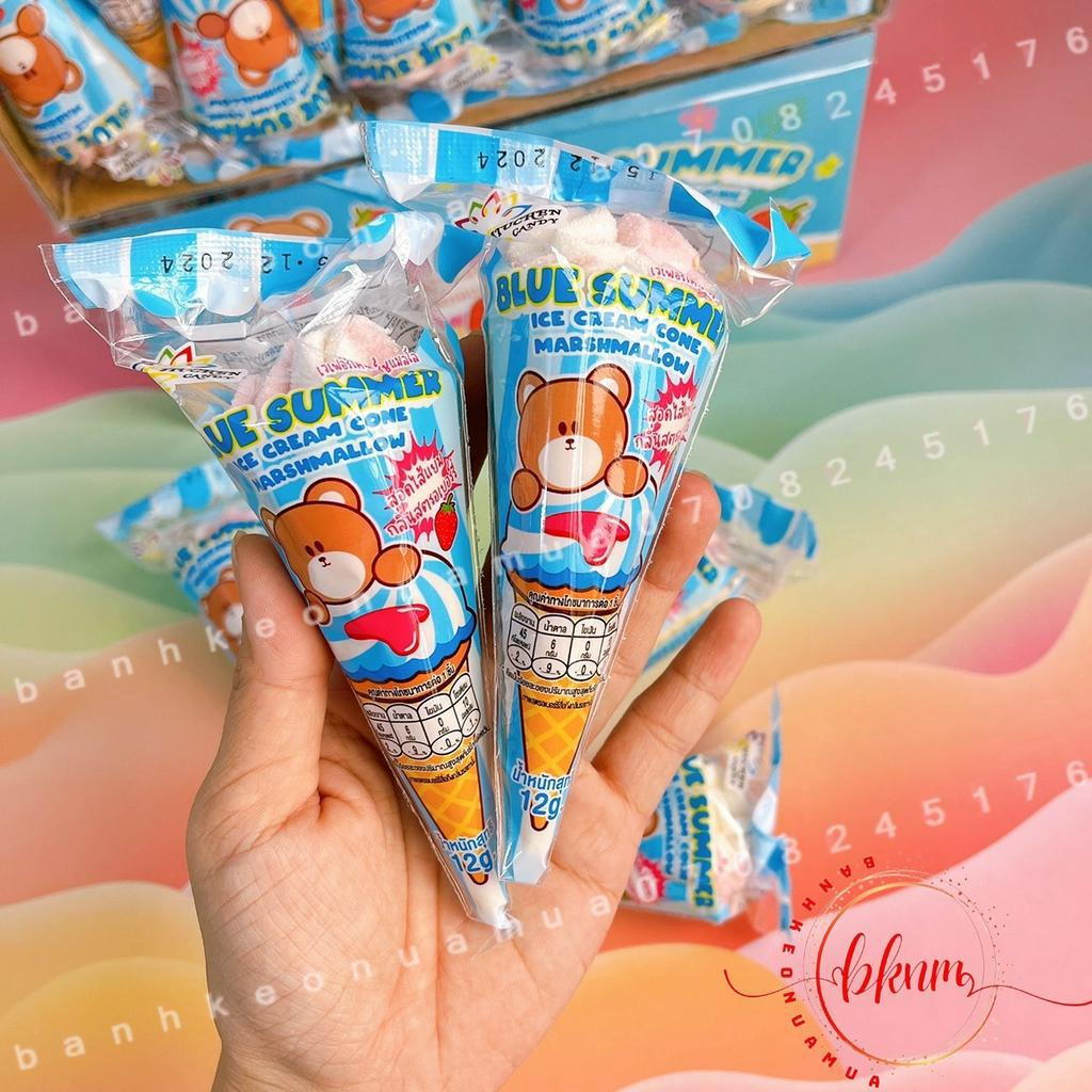 Combo 5 cái bánh ốc qué nhân kem bông marshmallow siro dâu Gấu Nâu dễ thương Thái Lan cái 12gam