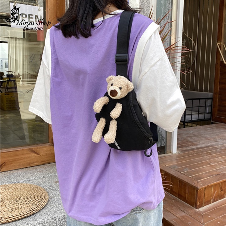 Túi vải canvas - túi tote gấu thời trang đeo vai đựng đồ trẻ trung TV03