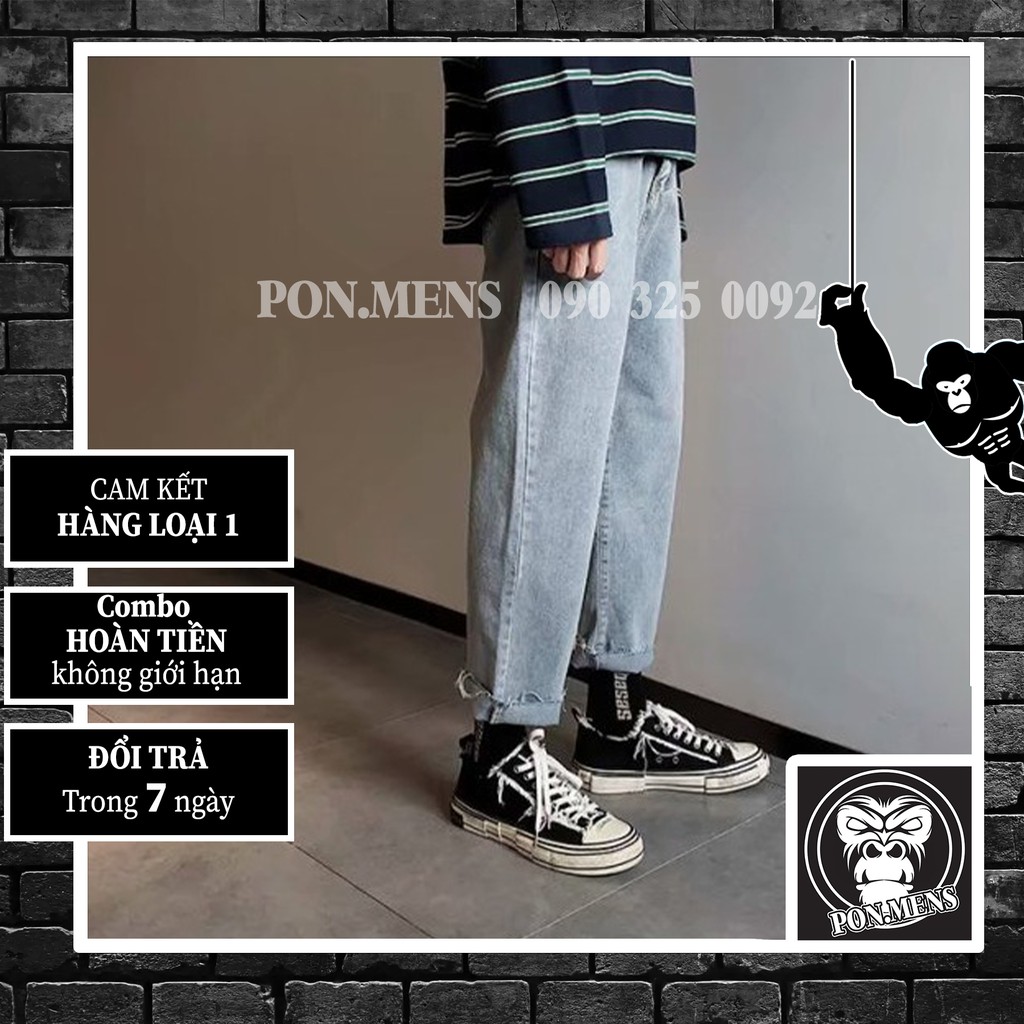 Quần jean nam nữ ống suông rộng màu ghi rách gấu k986 | BigBuy360 - bigbuy360.vn