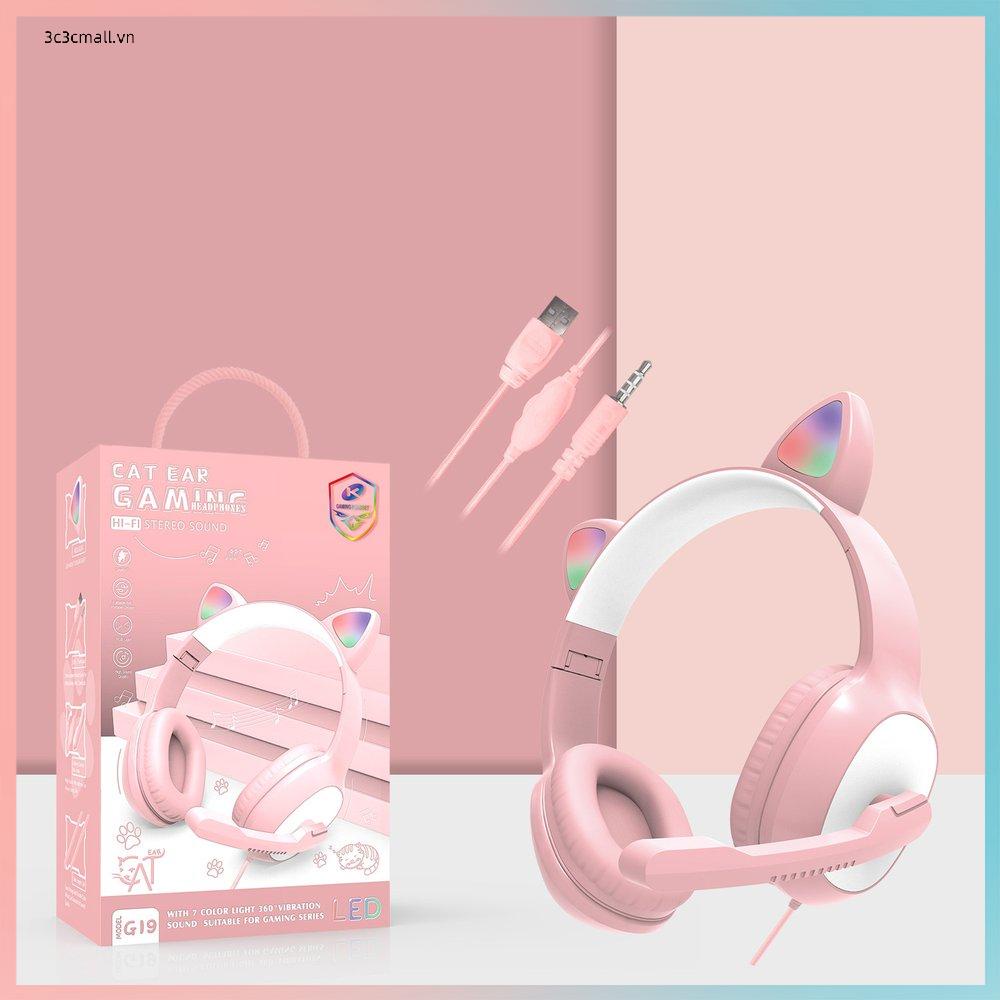 ✨chất lượng cao✨Colorful Light Cute Cat Ears Wired Gaming Headphone Headset With Microphone