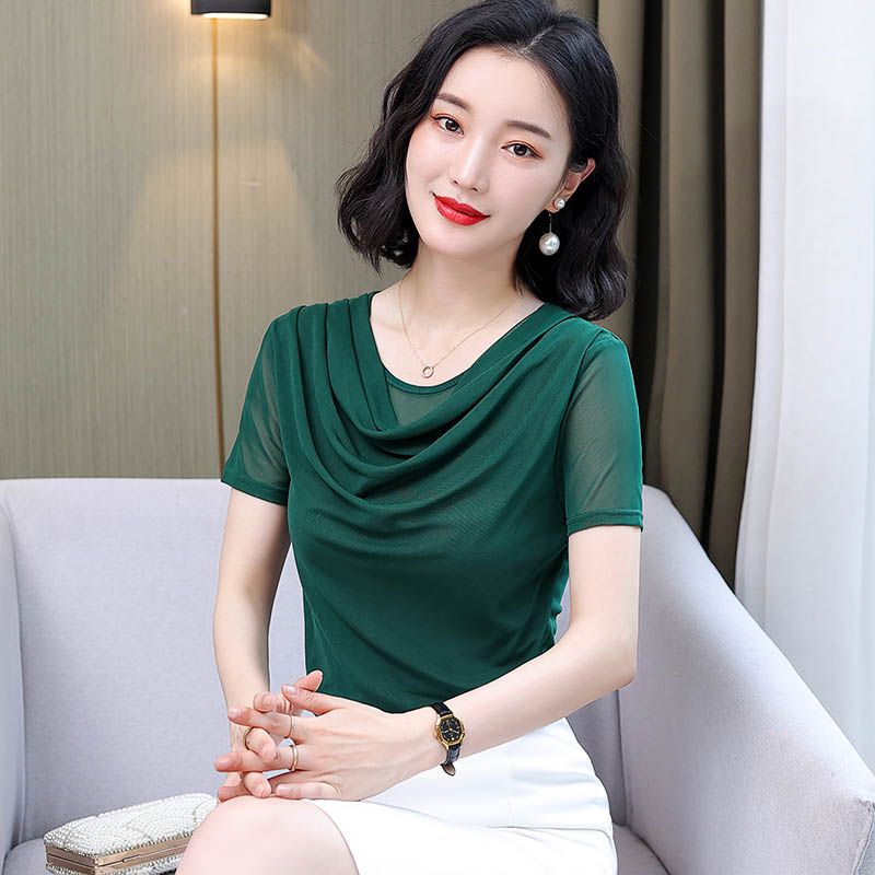 Áo Thun Tay Ngắn Dáng Ôm Phối Lưới Thời Trang Mùa Hè 2022 Cho Nữ