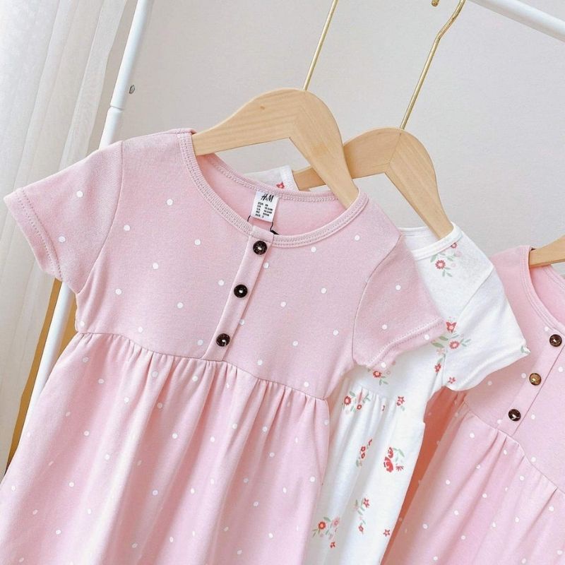 Váy đầm bé gái mặc hè set 2 váy baby doll phối cúc ngực hồng trắng JIMADO E1.099.100