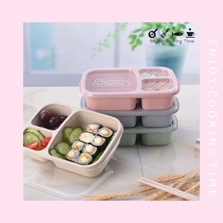 Hộp đựng thức ăn, hộp cơm chữ nhật lúa mạch 3 ngăn 23.5x15.5cm