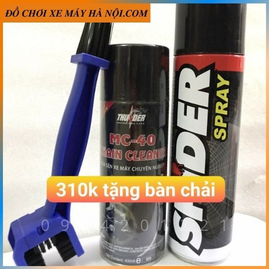 [FREESHIPEXTRA]Combo Vệ sinh sên xích Thunder(400ml) vs Dưỡng sên xích Spider Spray (600ml) Tặng bàn chải cap cấp