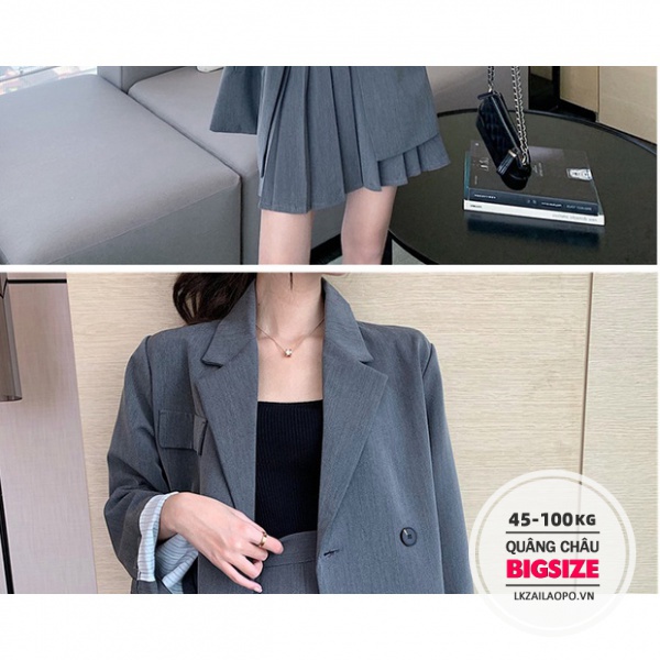 Set Bộ đồ nữ Bigsize Áo khoác vest form rộng tay dài Kết Hợp Chân váy tennis xếp ly cạp cao Phong cách Hàn Quốc quảng châu cao cấp | BigBuy360 - bigbuy360.vn