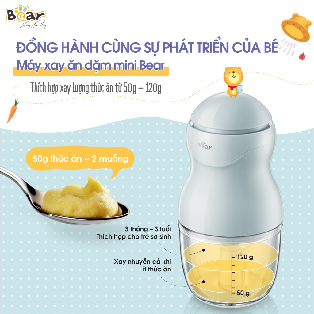 Máy xay đa năng Bear GR-B03V2 0,3L cho bé ăn dặm máy xay mini cầm tay Bear chính hãng bản quốc tế BH 18 tháng