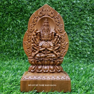 Tượng phật bản mệnh Tuổi Tý để xe ô tô Phật Thiên Thủ Thiên Nhãn bằng gỗ bách thơm