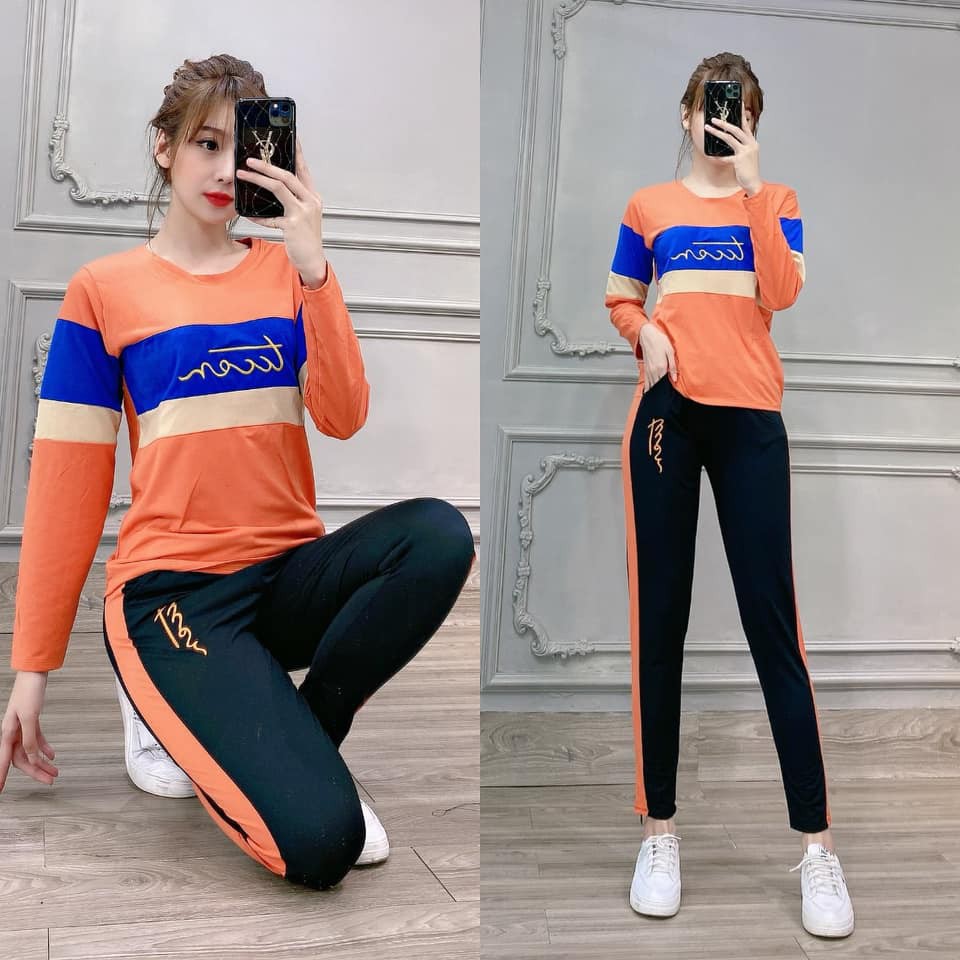 Set Đồ Cotton Tay Dài Nữ - Logo Thêu - SP Y Hình