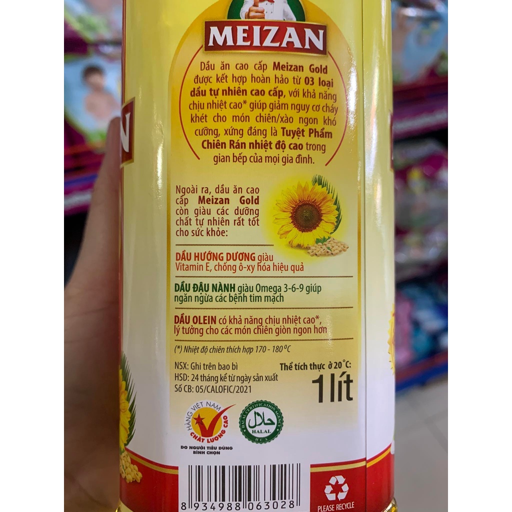 Dầu ăn Mezan Gold chai 1L (mẫu mới)