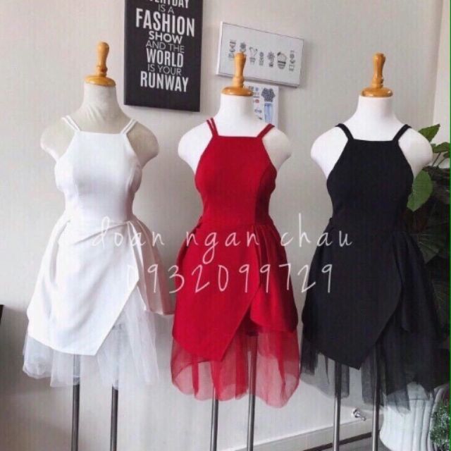 (Còn đen) Jumsuit cổ yếm phối lưới xòe