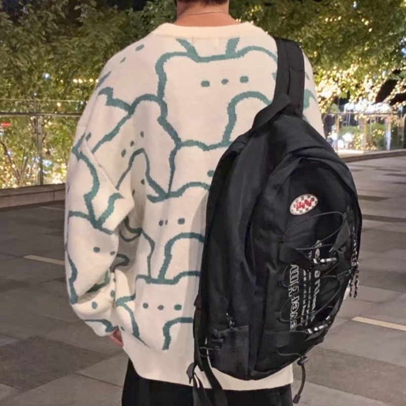 Áo sweater cổ tròn tay dài mềm mại thoải mái in hình gấu hoạt hình phong cách Hàn Quốc cho nam