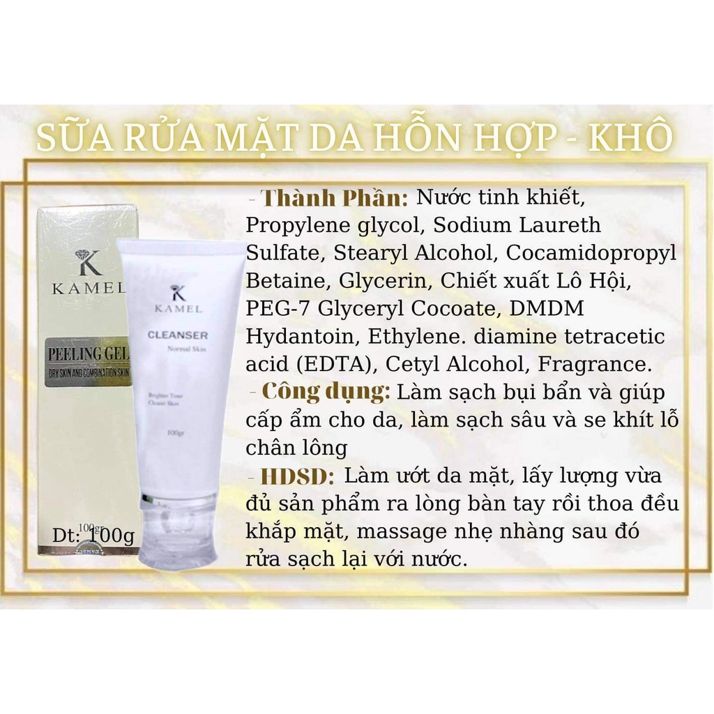 Sữa rửa mặt xóa mụn dưỡng ẩm trắng da thu nhỏ lỗ chân lông cho cho da dầu mụn, da khô hỗn hợp100ml - Cleanser Skin Kamel