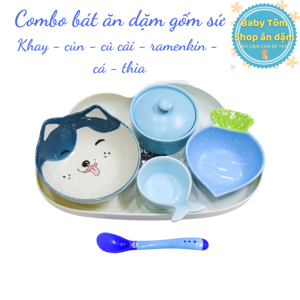 Combo bát ăn dặm gốm sứ hình Con Vật cho bé yêu NCC Baby Tôm