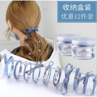 Hộp 12 dây buộc tóc - vòng cột tóc nhiều kiểu , có 3 màu tự chọn - KT44