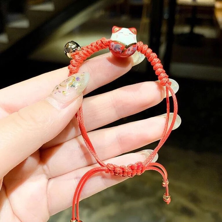 Vòng Đeo Tay Dây Bện Phối Mặt Sứ / Mèo Thời Trang Cho Nữ