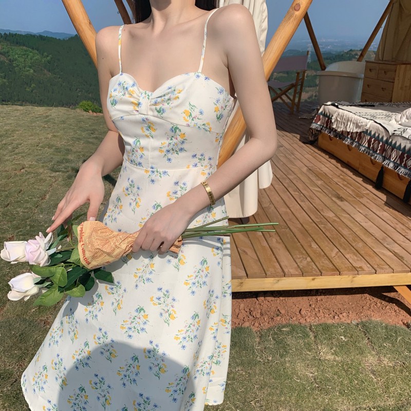 Đầm nữ hoa nhí hai dây dáng xòe midi Emilyshop