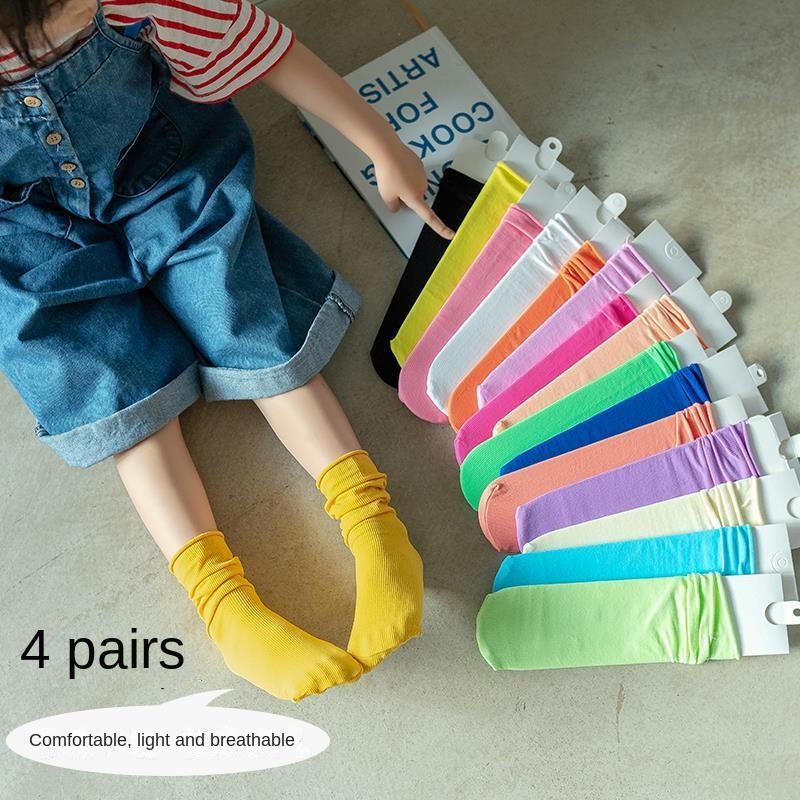 Set 4 Đôi Vớ Mùa Hè Bằng Vải Nhung Mỏng Màu Sắc Kẹo Ngọt Cho Bé