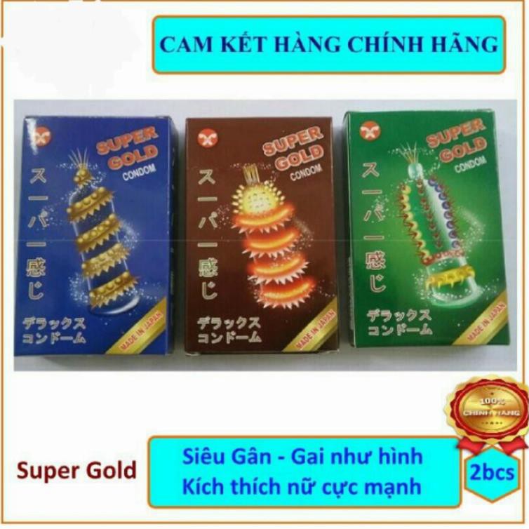 Bao Cao Su Gân Gai, Bcs Gai Bi Super Gold, hộp 2 cái (Hàng NHẬT). Bcs Gai Mới - Độc - Lạ Rất Ưa Chuộng, Dùng Bao Phê. 👌