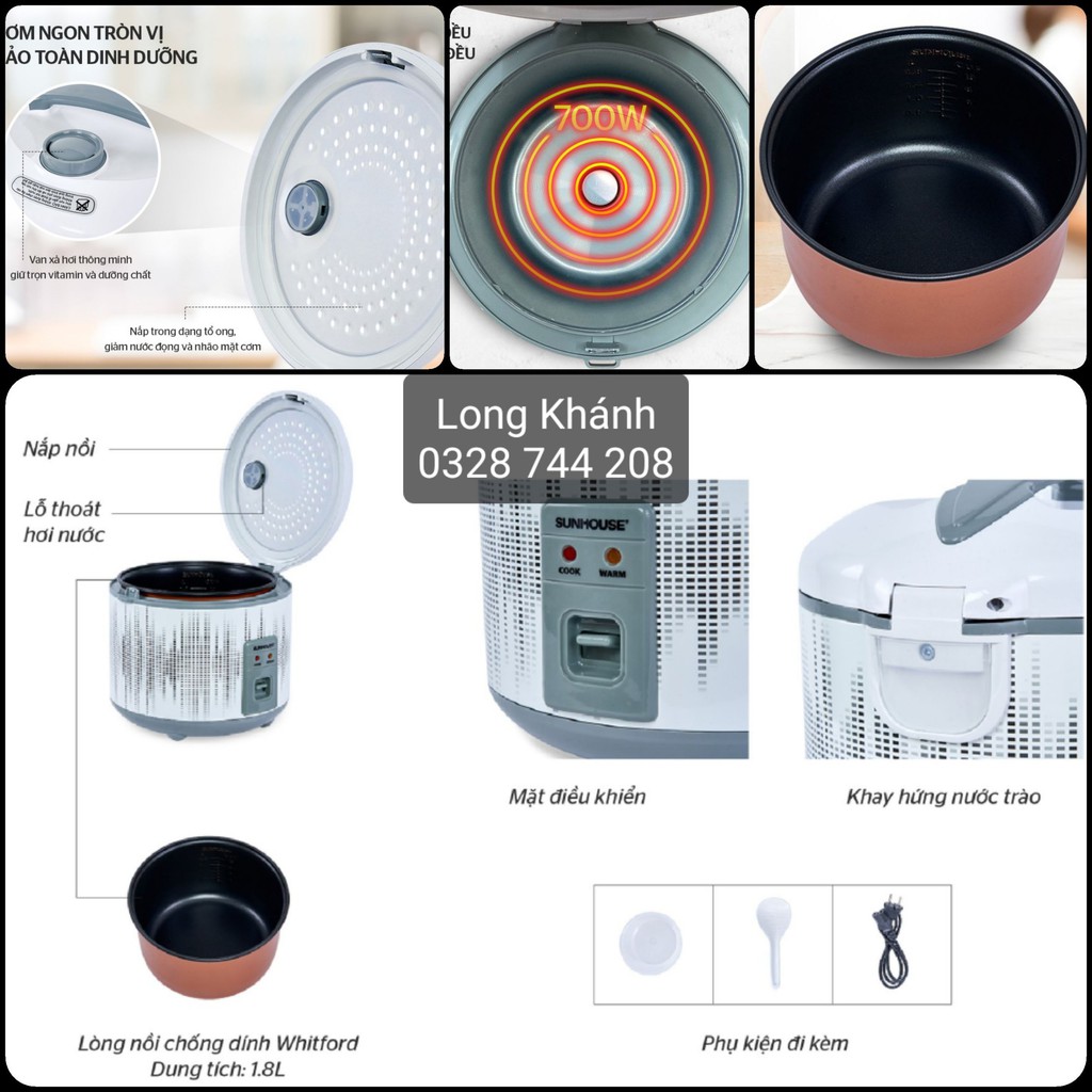 Nồi cơm điện Sunhouse SHD8600, SHD8601 và SHD8602, 1.8L, BH chính hãng 12 tháng | BigBuy360 - bigbuy360.vn