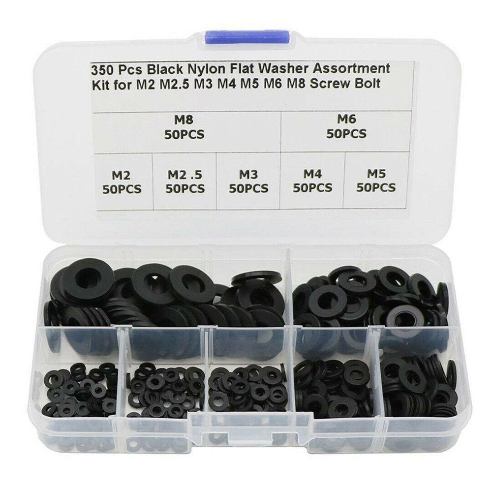 Set 350 Vòng Đệm Bằng Nylon Màu Đen M2 M2.5 M3 M4 M5 M6 M8