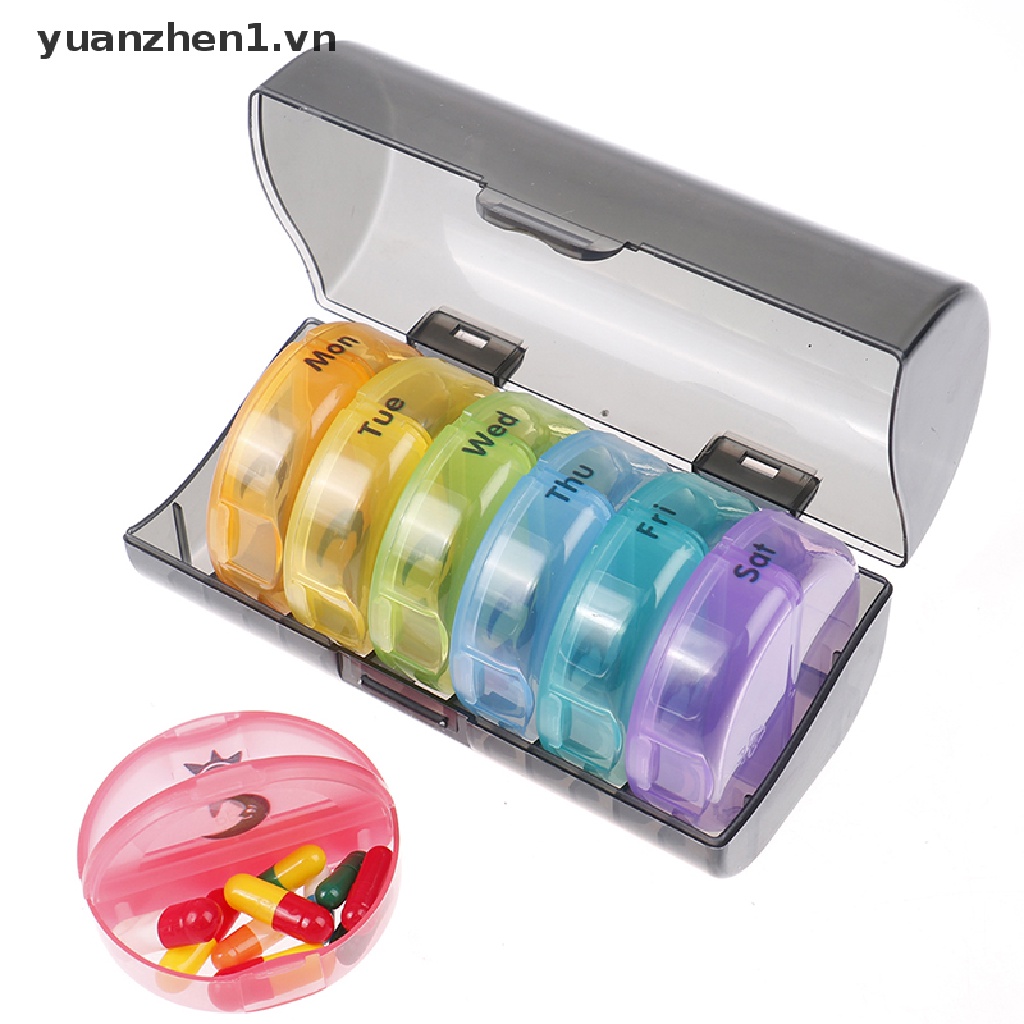 Hộp Đựng Thuốc 2 Lần Màu Đen Sức Chứa Lớn 7 Ngăn Tiện Lợi