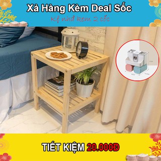 Kệ gỗ đơn 2 tầng gỗ thông nhập khẩu, Tab đầu giường pallet decor phòng ngủ, Dễ lắp đặt chống mối mọt - KT: 35x35x50cm