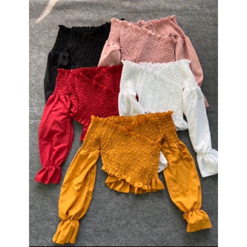 Áo bẹt vai kate nhún đắp chéo | BigBuy360 - bigbuy360.vn